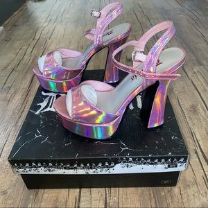 Pink Hologram Demonia Chunky Heels